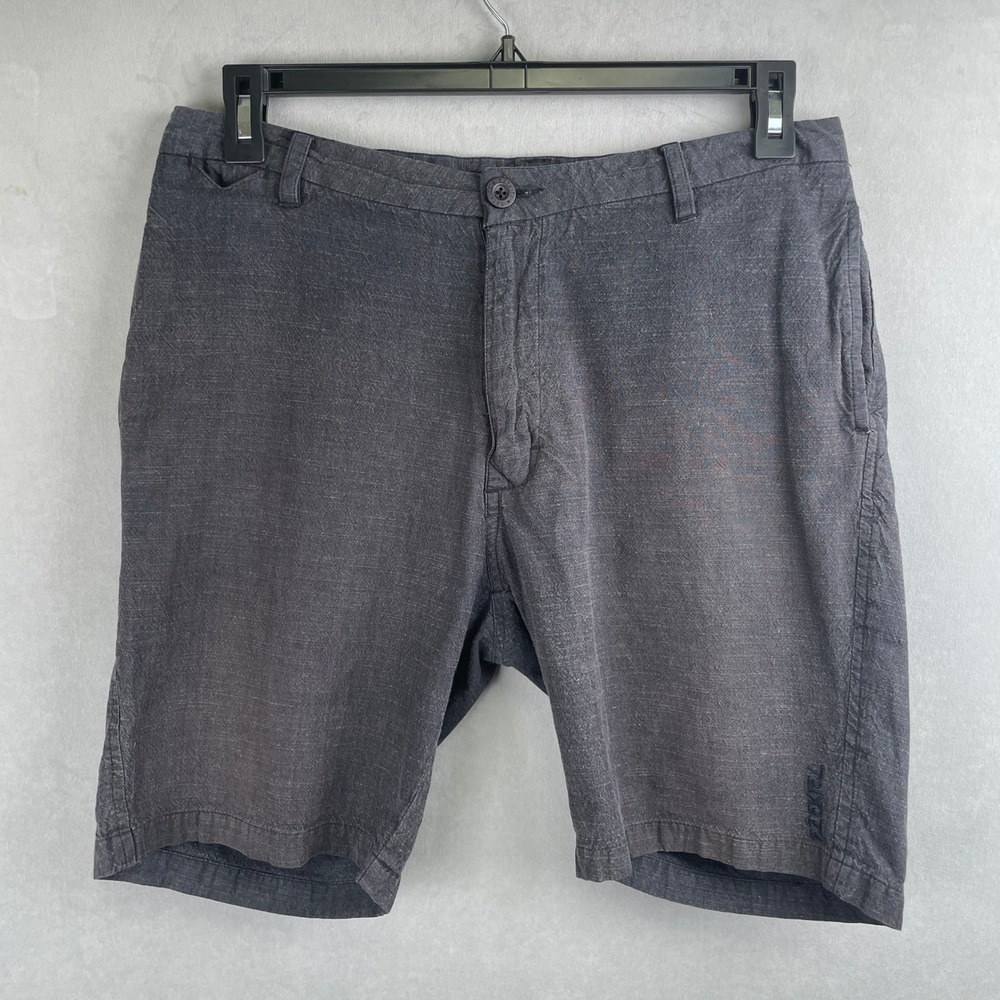 Vintage Ezekiel Mens Charcoal Grey Cotton Slub Casual Shorts Size 33 Beach Y2K